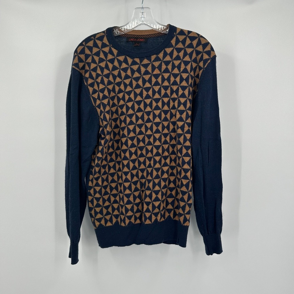 Linea‎ Uomo Mens Preppy Minimalist Sweater Size L Geometric Wool Blend Academia